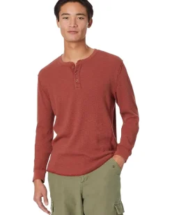 Lucky Brand Garment Dye Thermal Henley Terracotta Hot