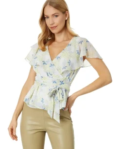 Ted Baker Shirts & Tops|Shirts & Tops<Gemmiaa Wrap Top with Ruffle Sleeves Sky Blue
