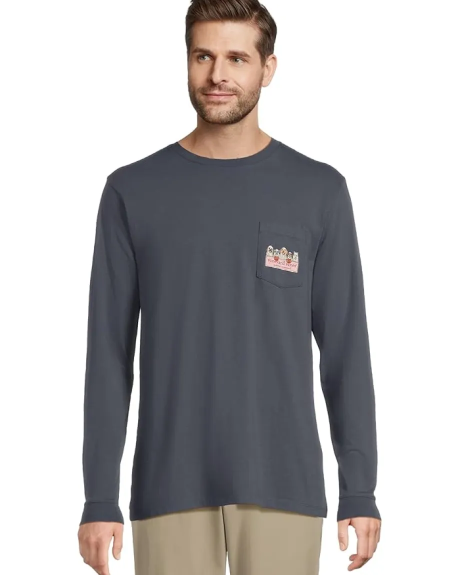 Vineyard Vines Activewear|T-Shirts<Ghost Pups Logo Box Long Sleeve Pockets Tee Blue Blazer