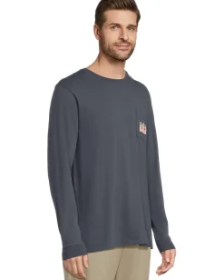 Vineyard Vines Activewear|T-Shirts<Ghost Pups Logo Box Long Sleeve Pockets Tee Blue Blazer