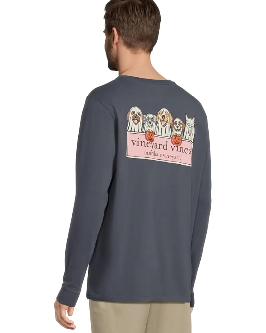 Vineyard Vines Activewear|T-Shirts<Ghost Pups Logo Box Long Sleeve Pockets Tee Blue Blazer