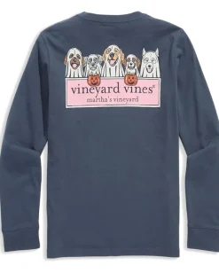 Vineyard Vines Kids Ghost Pups Logo Box Long Sleeve Pocket Tee (Little Kid/Big Kid) Blue Blazer Sale