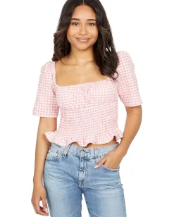 BCBGeneration Shirts & Tops|Shirts & Tops<Gingham Smocked Top 1TX1T31 Coral