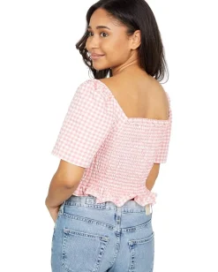 BCBGeneration Shirts & Tops|Shirts & Tops<Gingham Smocked Top 1TX1T31 Coral