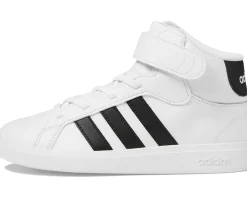adidas Kids Grand Court Mid Shoes (Little Kid) White/Black/White New