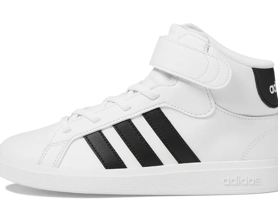 adidas Kids Grand Court Mid Shoes (Little Kid) White/Black/White New
