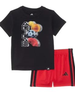 adidas Kids Clothing<Graphic Cotton Tee & 3S Short Set (Infant) Black Adi