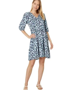 NIC+ZOE Dresses|Dresses<Hazy Blues Elbow Sleeve V-Neck Dress Blue Multi