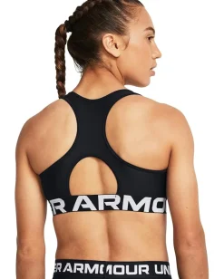 Under Armour HeatGear Armour Mid Impact Branded Bra Black/White Outlet