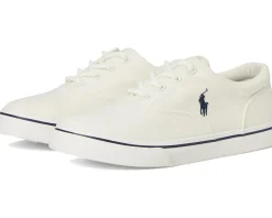 Polo Ralph Lauren Kids Shoes<Keaton (Big Kid) Cream Canvas/Navy Player Pony