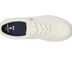 Polo Ralph Lauren Kids Shoes<Keaton (Big Kid) Cream Canvas/Navy Player Pony