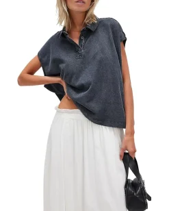 Shirts & Tops|Shirts & Tops|Free People Keep On Polo Washed Black