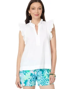 Women Lilly Pulitzer Klaudie Ruffle Sleeve Cotton Top