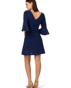 Adrianna Papell Knit Crepe Combo Short Dress Navy Sateen Online