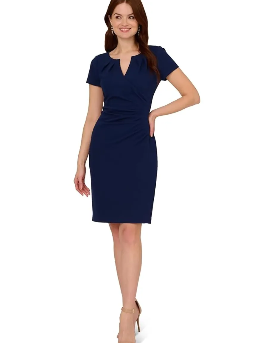 Adrianna Papell Dresses|Dresses<Knit Crepe Draped Midi Dress Navy Sateen