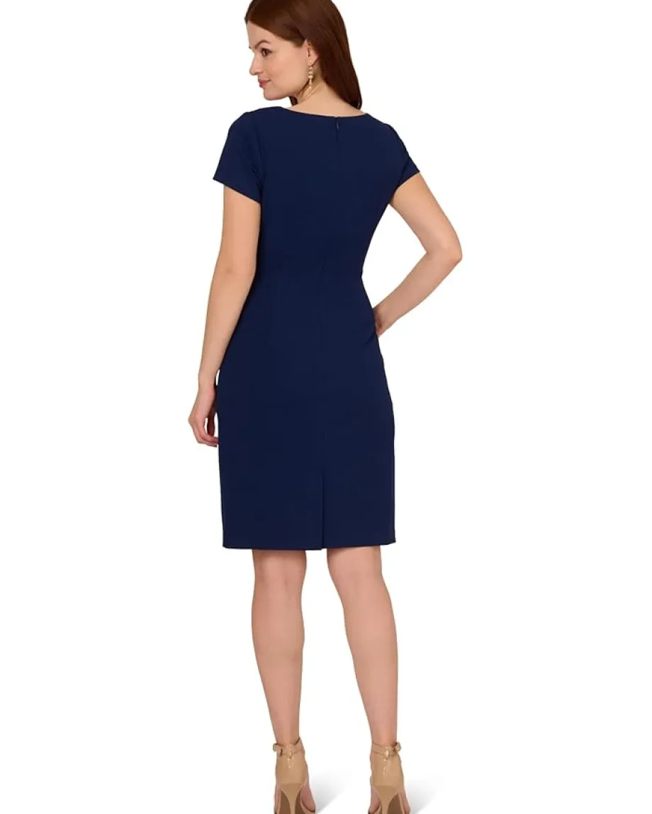 Adrianna Papell Dresses|Dresses<Knit Crepe Draped Midi Dress Navy Sateen