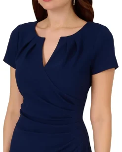 Adrianna Papell Dresses|Dresses<Knit Crepe Draped Midi Dress Navy Sateen