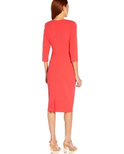 Adrianna Papell Knit Crepe Tie Waist Sheath Orange Coral