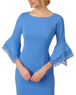 Adrianna Papell Dresses|Dresses<Knit Crepe Tiered Sleeve Dress Cool Water