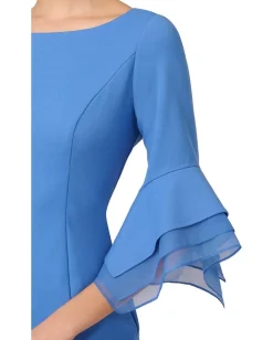 Adrianna Papell Dresses|Dresses<Knit Crepe Tiered Sleeve Dress Cool Water