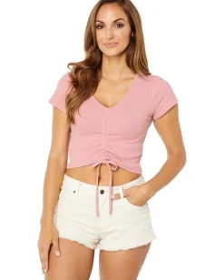 Women BCBGeneration Knit Drawstring Short Sleeve Top T1TX3T54