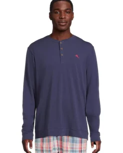 Tommy Bahama Knit Long Sleeve Henley Top Navy Outlet