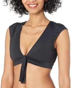 Women Bleu Rod Beattie Kore Tie Front Cap Sleeve Crop Top with Removable Cups