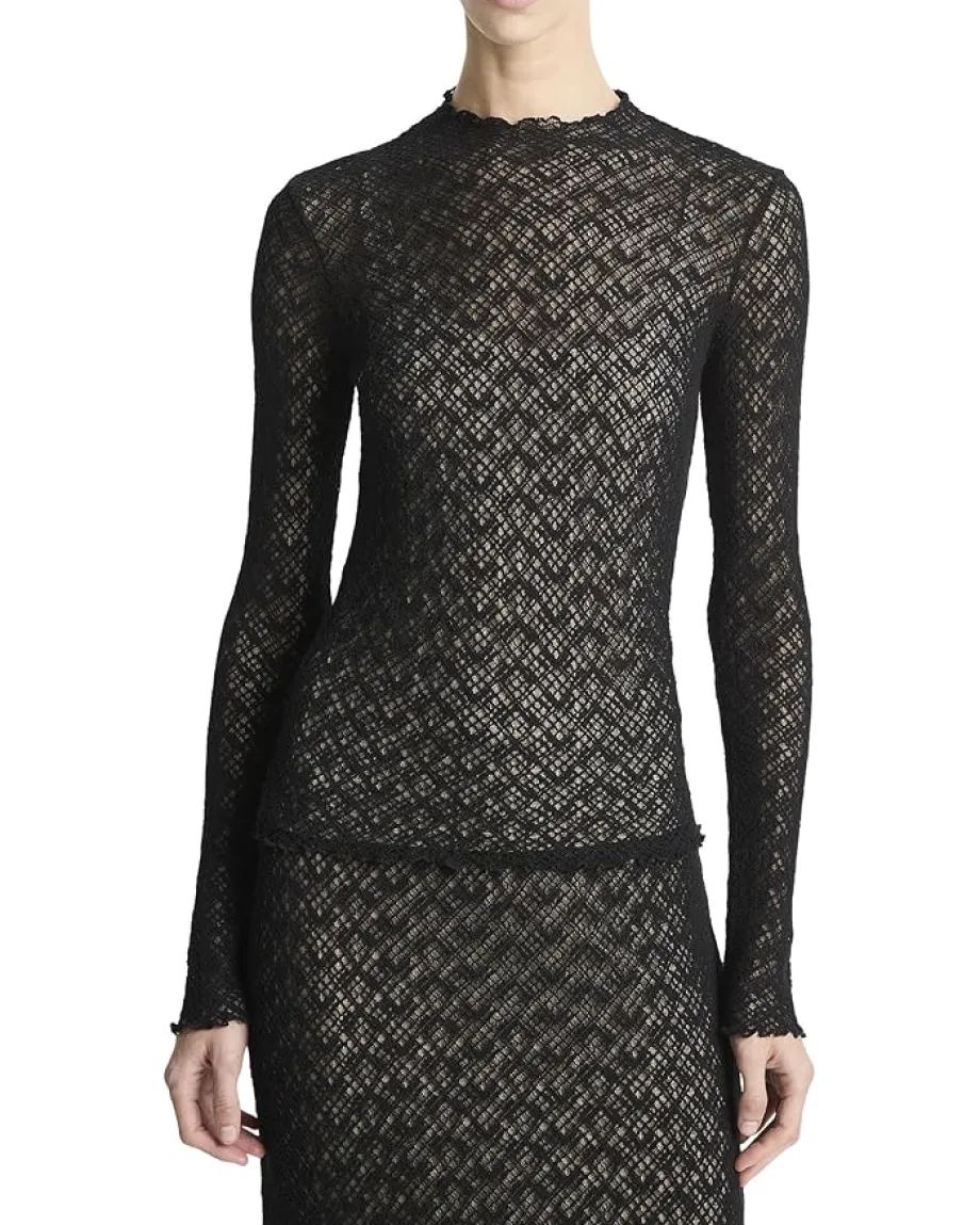 Women Vince Lace Long Sleeve Mock Neck