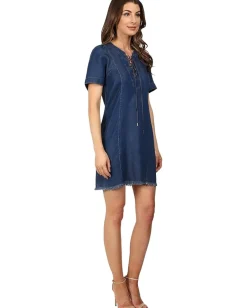 7 For All Mankind Dresses|Dresses<Lace-Up Denim Dress Deep Lagoon Blue