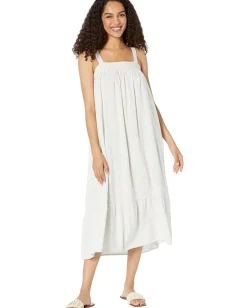 Women Mod-o-doc Linen Blend Pinstripe Sleeveless Babydoll Ruffle Hem Dress