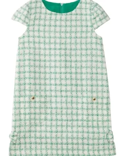 Clothing|Lilly Pulitzer Kids Little Lilly Short Sleeve (Toddler/Little Kid/Big Kid) Fiddle Leaf Green Windowpane Boucle