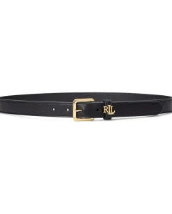 Lauren Ralph Lauren Logo-Keeper Leather Skinny Belt Black