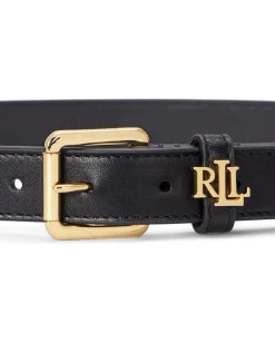 Lauren Ralph Lauren Logo-Keeper Leather Skinny Belt Black