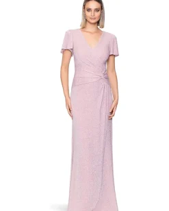 XSCAPE Long Glittery Knit V-Neck Dress Rose Online