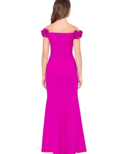 XSCAPE Dresses|Dresses<Long Scuba Crepe Off The Shoulder Flower New Fushia