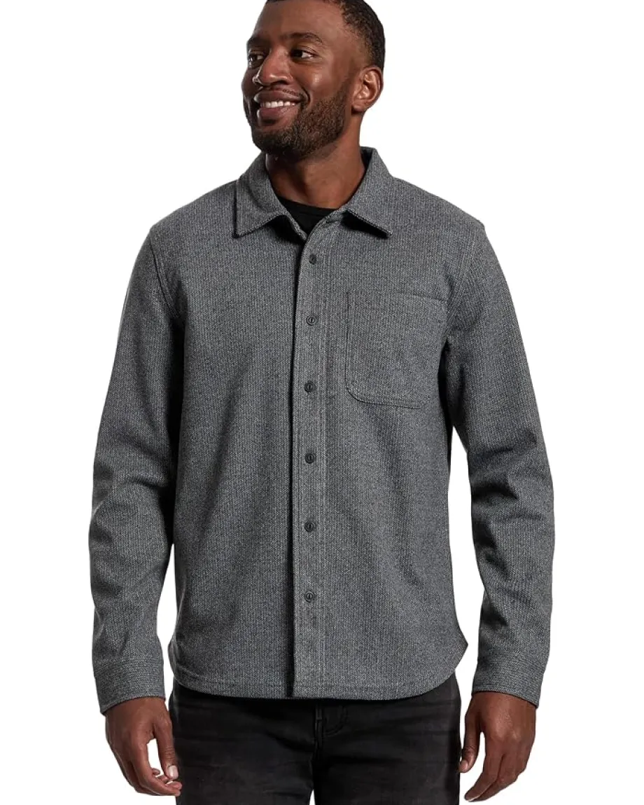Activewear|Liverpool Los Angeles Long Sleeve Button Up Herringbone Knit Shirt Grey Herringbone Multi