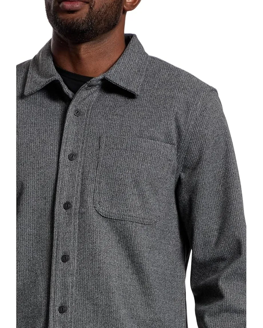 Activewear|Liverpool Los Angeles Long Sleeve Button Up Herringbone Knit Shirt Grey Herringbone Multi