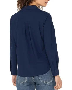 Women Liverpool Los Angeles Long Sleeve Collared Zip Front Knit Shirt