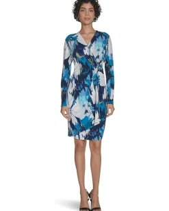 Women Calvin Klein Long Sleeve Floral Jersey Sheath