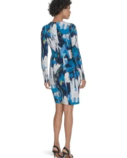 Women Calvin Klein Long Sleeve Floral Jersey Sheath