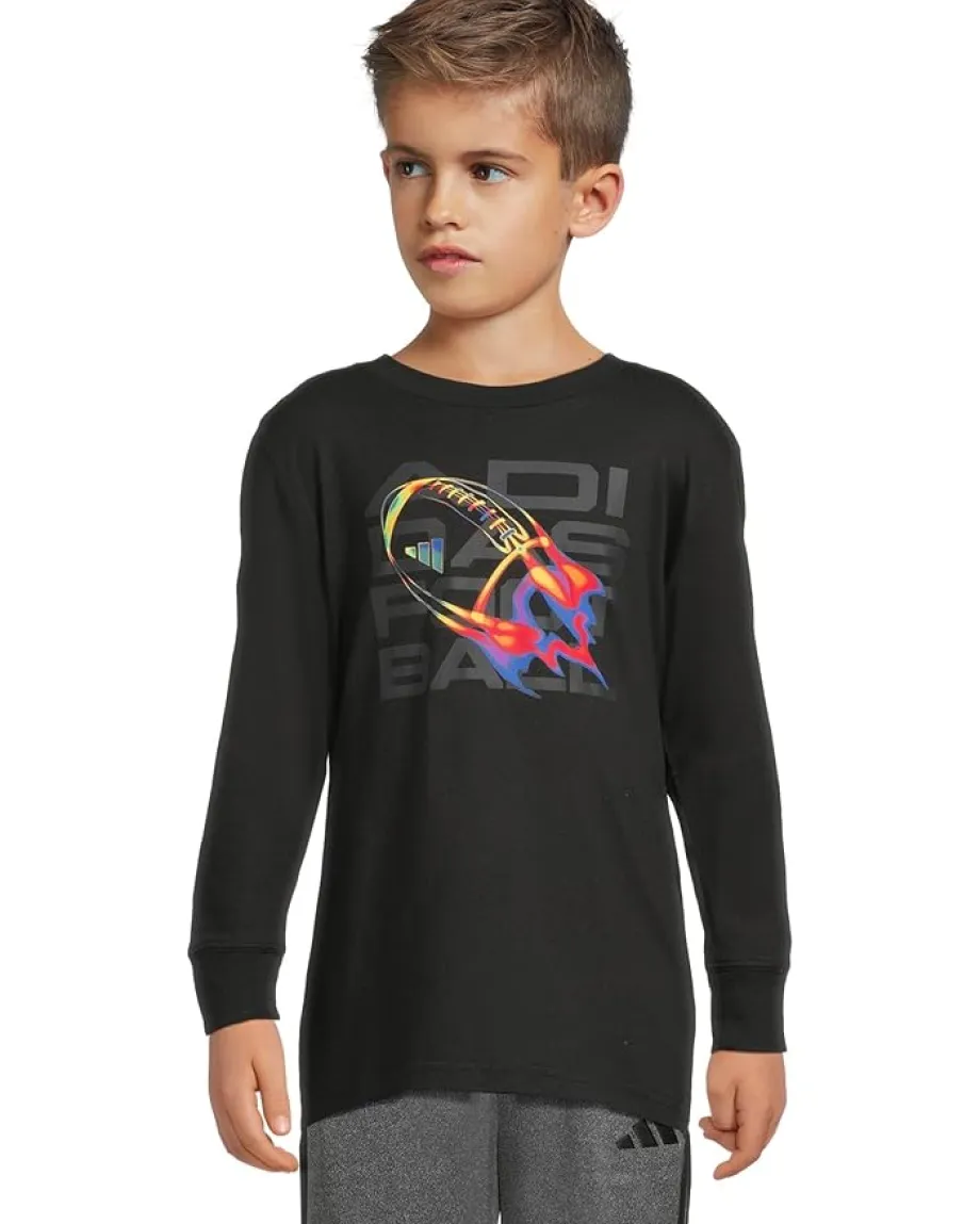 Clothing|adidas Kids Long Sleeve Sport Graphic Tee (Toddler/Little Kid) Black/Multi