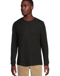 Activewear|T-Shirts|Liverpool Los Angeles Long Sleeve Textured Double Knit Crew Neck Shirt Black