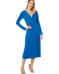 Women Maggy London Long Sleeve V-Neck Wrap Dress