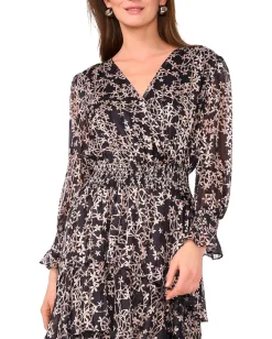 Dresses|Dresses|Vince Camuto Long Sleeved V-Neck Maxi with Tiered Skirt Rich Black