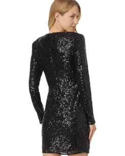 CeCe Dresses|Dresses<L/S Fitted Crew Neck Boxy Shoulder Dress 060 Rich Black