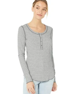 Buffalo David Bitton Luciana Scoop Neck Henley Black Stripe Clearance