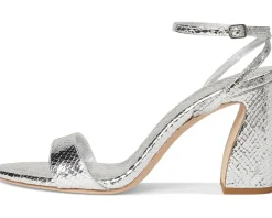 Loeffler Randall Heels|Sandals<Malia Curved Heel Simple Sandals With Ankle Wrap Silver