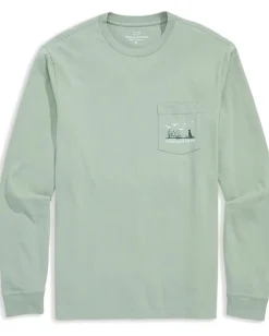 Vineyard Vines Activewear|T-Shirts<Marsh Dog Long Sleeve Pocket Tee Dune Grass