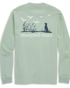 Vineyard Vines Activewear|T-Shirts<Marsh Dog Long Sleeve Pocket Tee Dune Grass