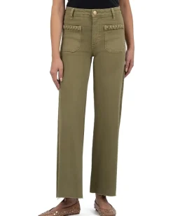 KUT from the Kloth MEG HIGH RISE WIDE LEG -FRONT PATCH POCKETS WITH BRAID Olive Online